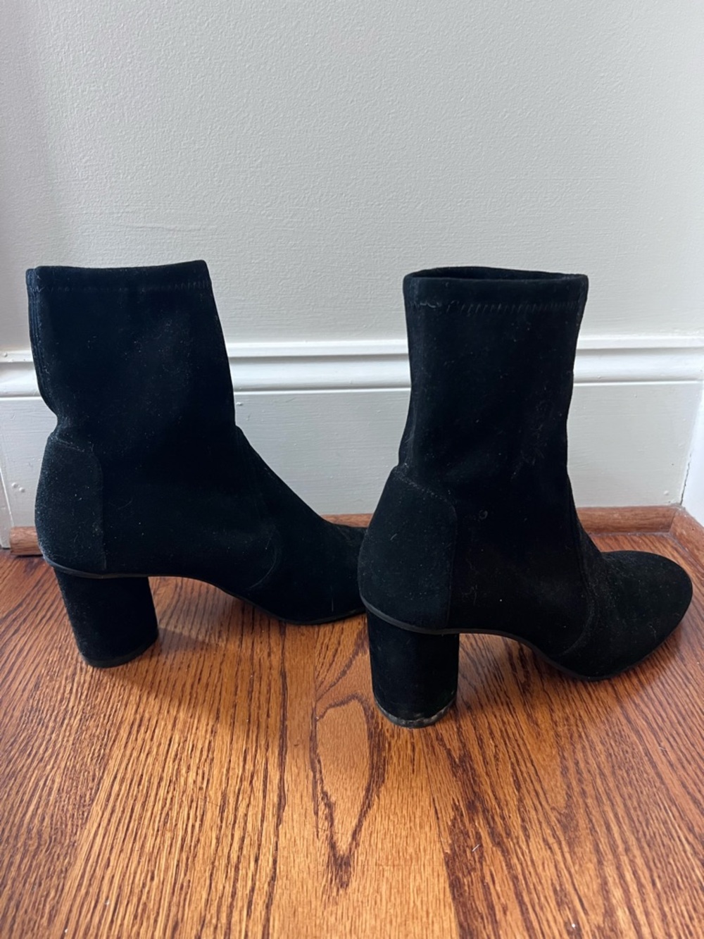 Stuart Weitzman Black Suede Mid-Block Heel Ankle Boots